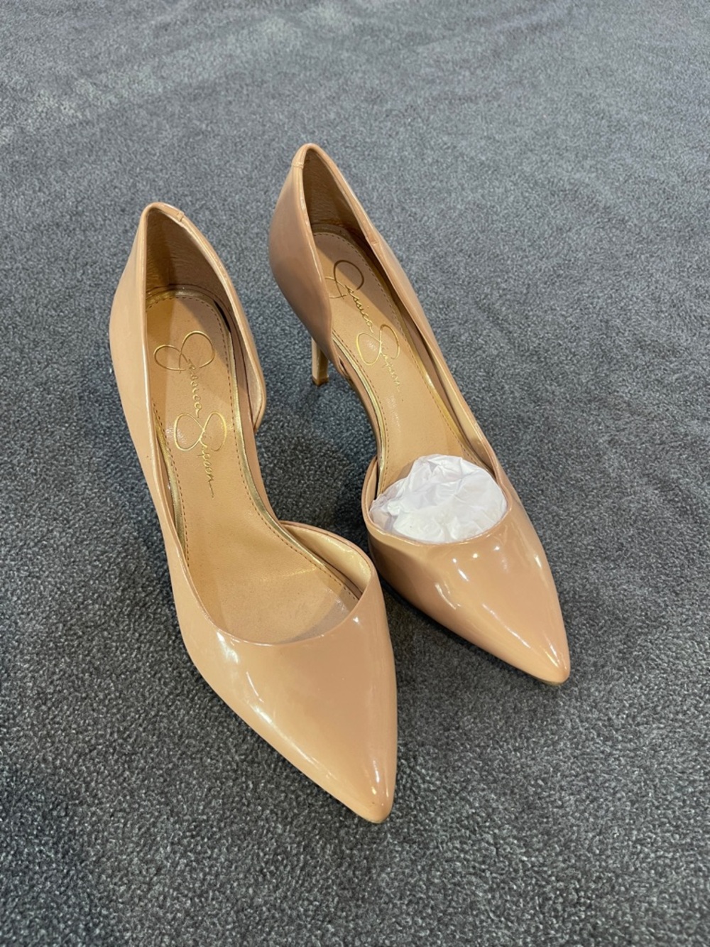 Jessica Simpson Patent Nude Pointed Toe Pumps